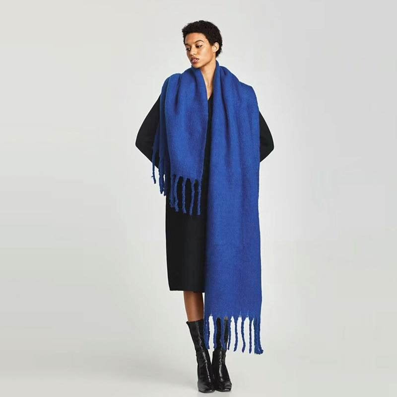 Codie Chunky Plaid Knit Scarf - Blue Scarf HAEL XIII 