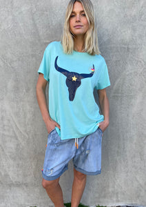 SUMMER BULL TEE - AQUA T-Shirt Hammill & Co 