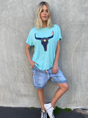 SUMMER BULL TEE - AQUA T-Shirt Hammill & Co 